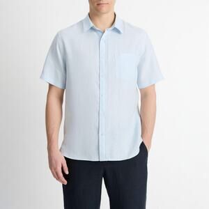 Vince Linen Shirt Short Sleeve Button Front Blue Pocket Classic Fit Men's M
